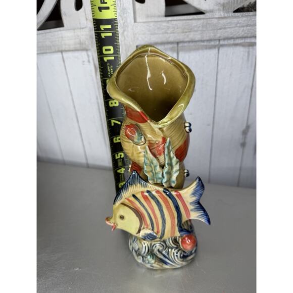 Majolica Fish Vase - Etsy Finland VTG Majolica Style Angelfish Ceramic Vase MCM Coastal Sculptural Fish Decor
